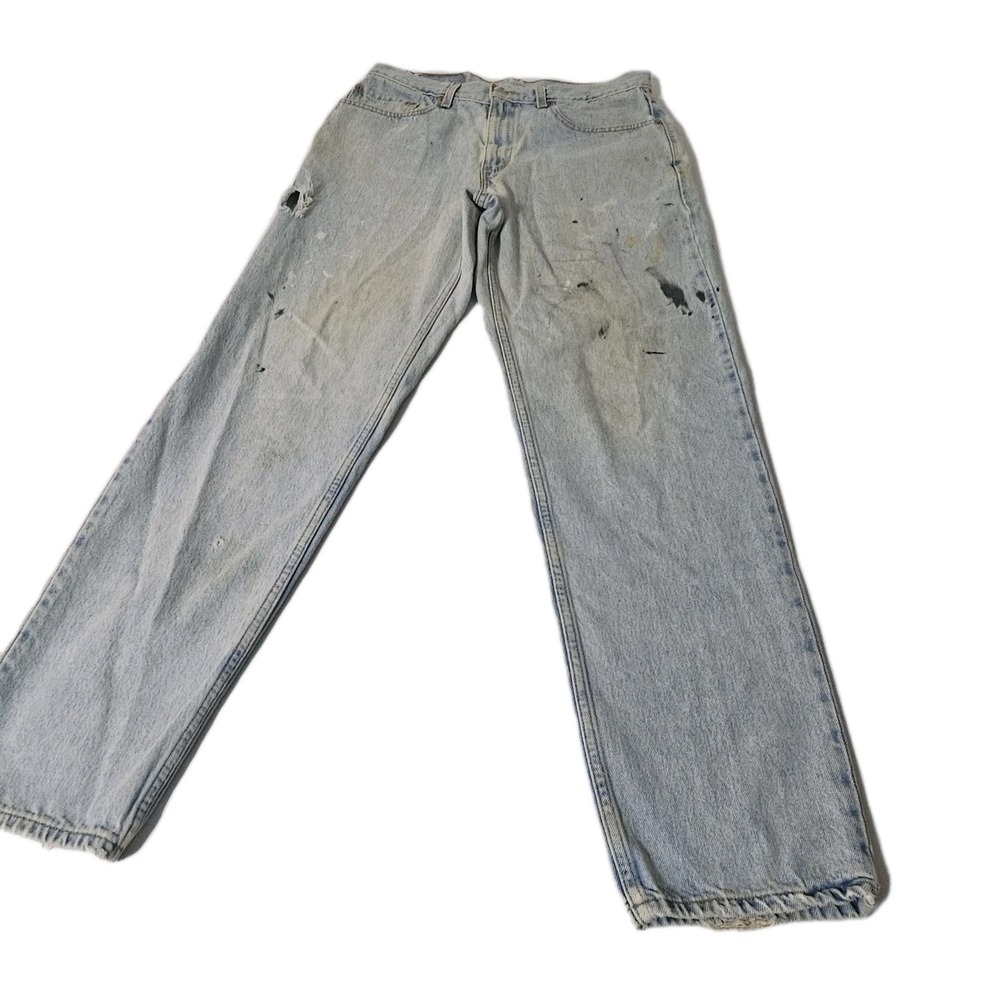 VTG USA Levis Jeans Mens 34x31 Denim Y2K Relaxed Fit 550 DISTRESSED PAINT